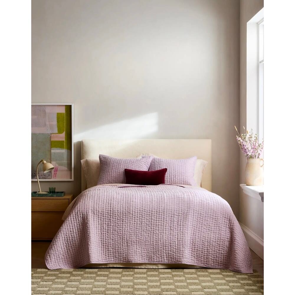 NEW Quince European Linen Cotton Stitch Quilt King / California King Orchid - Picture 3 of 10